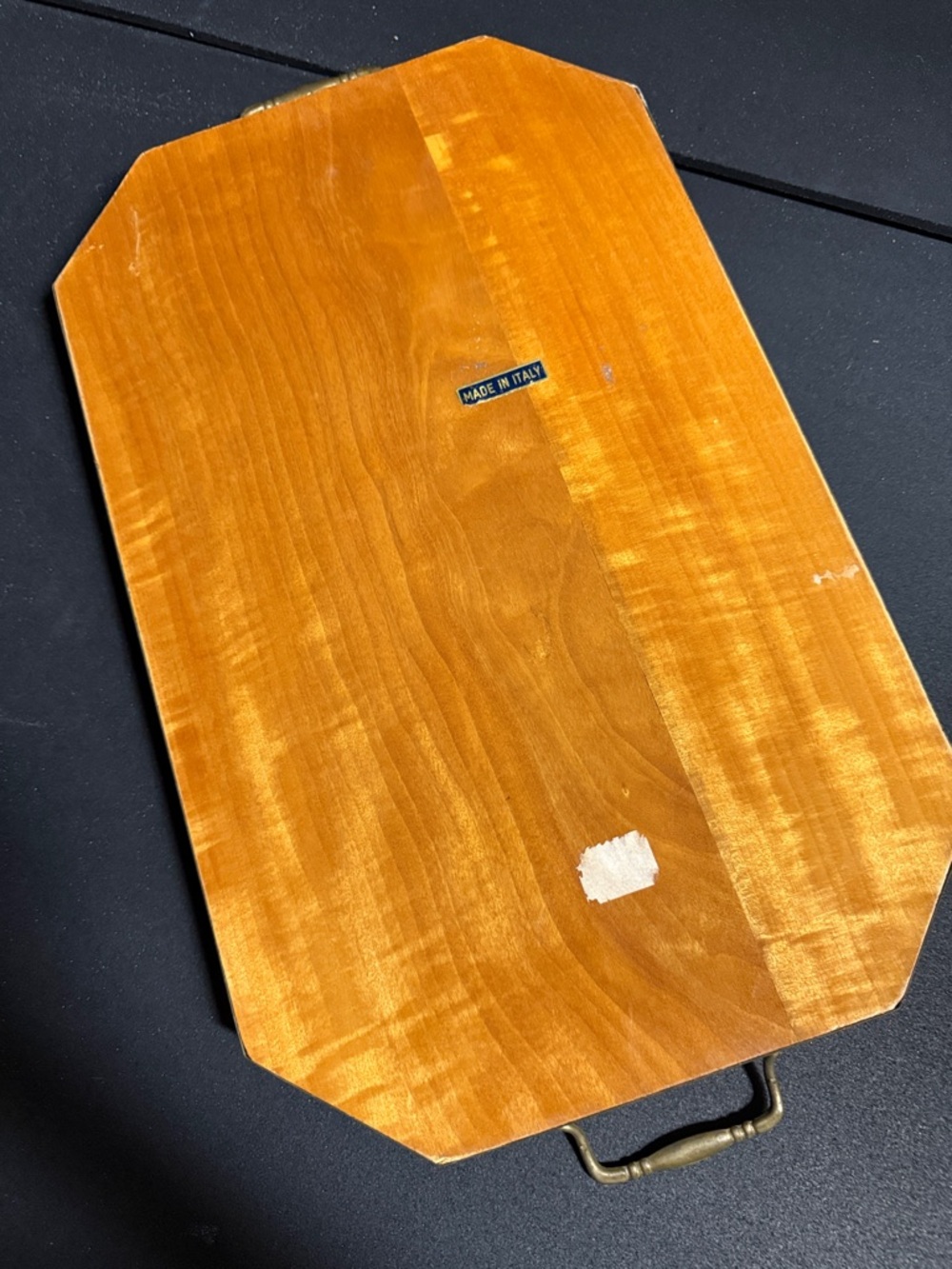 Vintage Italian Floral Wood Inlay with Brass Serving / Vanity Tray - - Picture 4 of 4